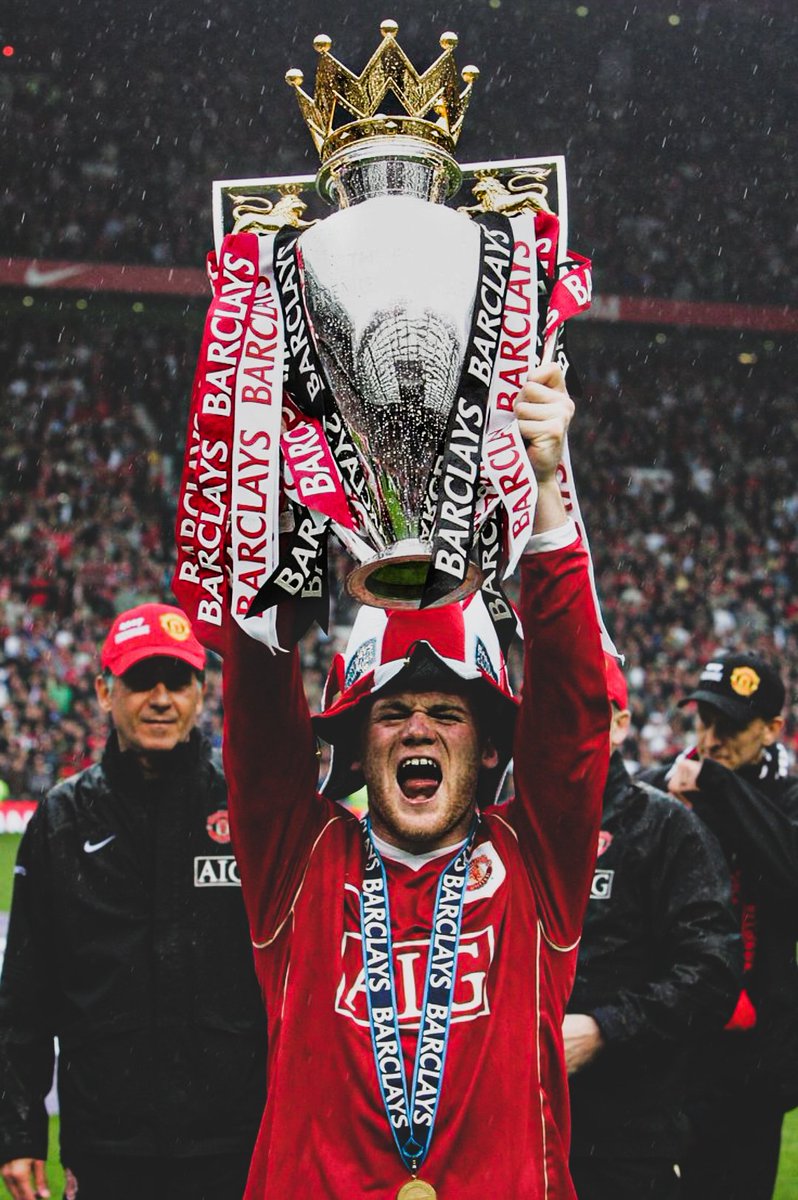Wayne Rooney celebrates with the Premier League trophy on the Old Trafford pitch, 2007.