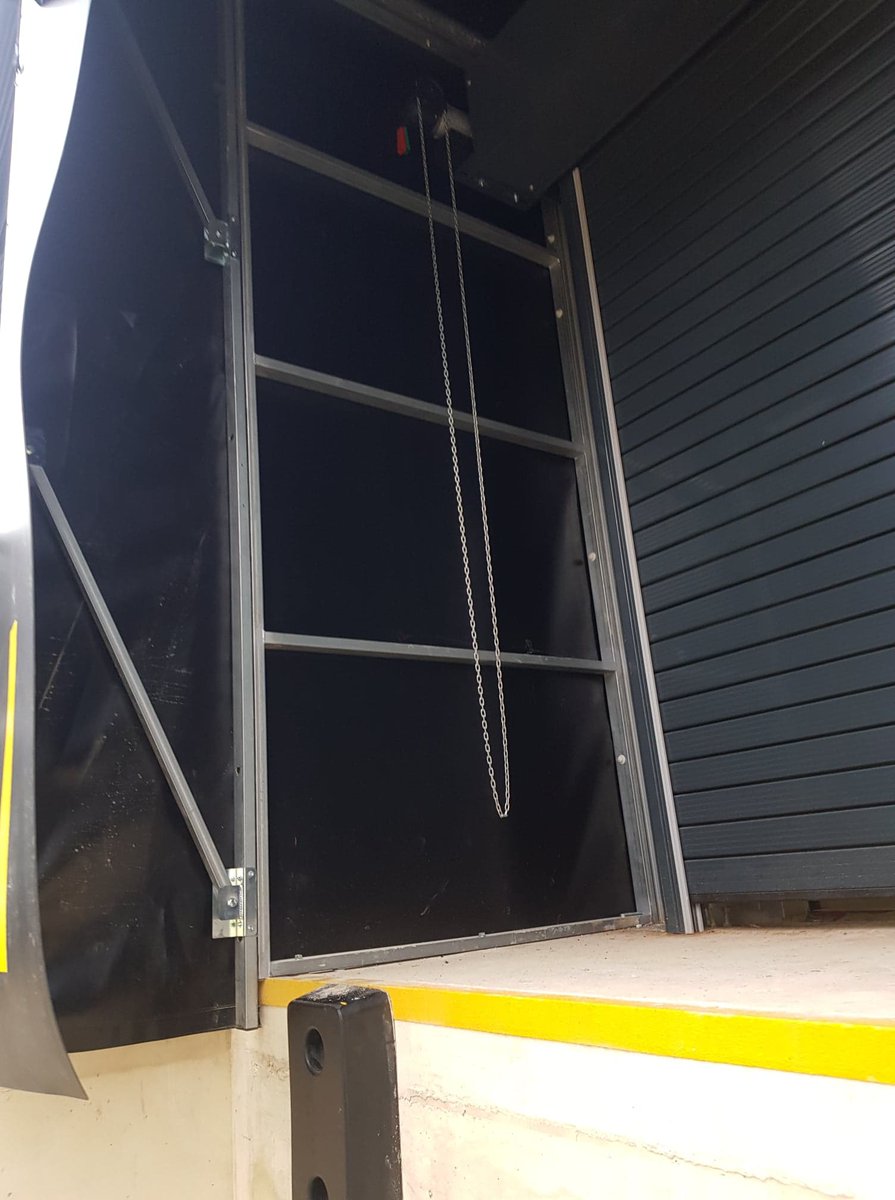 Dock Technik are always available to support your loading bay needs. Here we have a nice little extension frame leading onto a retractable dock shelter. #dockshelter #loadingbay #loadingbaydesign.