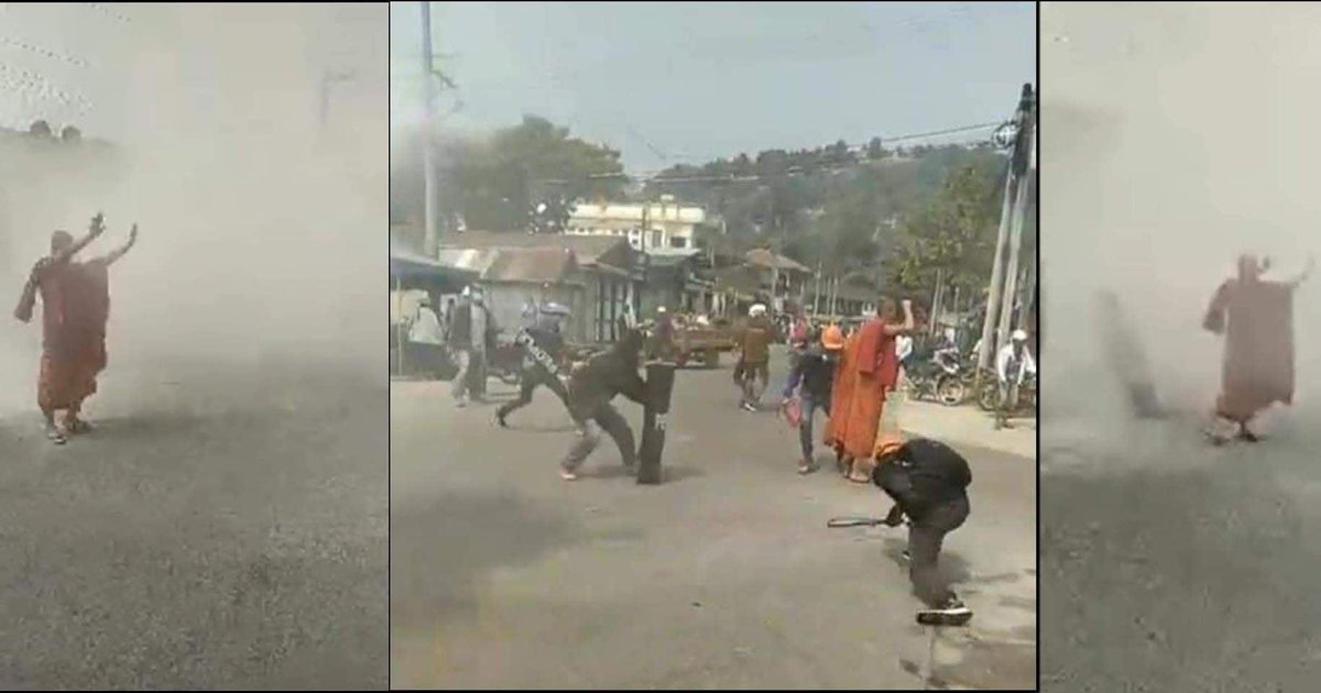 An honorary monk at Mogok who risked his life to stand with bravery in front of protesters was arrested under Penal Code 505a and forcibly removed the respected robe. He is now executed with 3 years imprisonment. May buddha be with him 🙏🏼#WhatsHappeningInMyanmar #Apr3Coup
