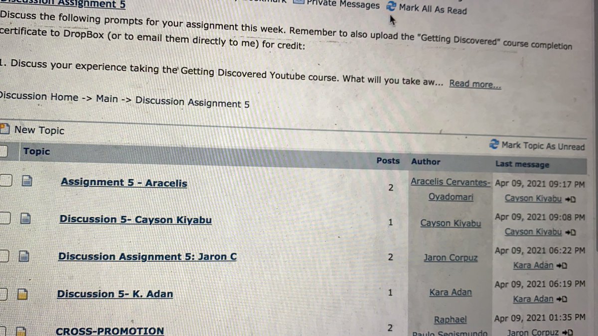 CaysonKiyabu's tweet photo. I just finished up my discussion assignment now able to use what I learned from the course to try it out. I will try that when I have to do my next blog for my other class. Also when I do another video instead of my original one. #crosspromotion @CM320Class https://t.co/ZWDtrgtgnK