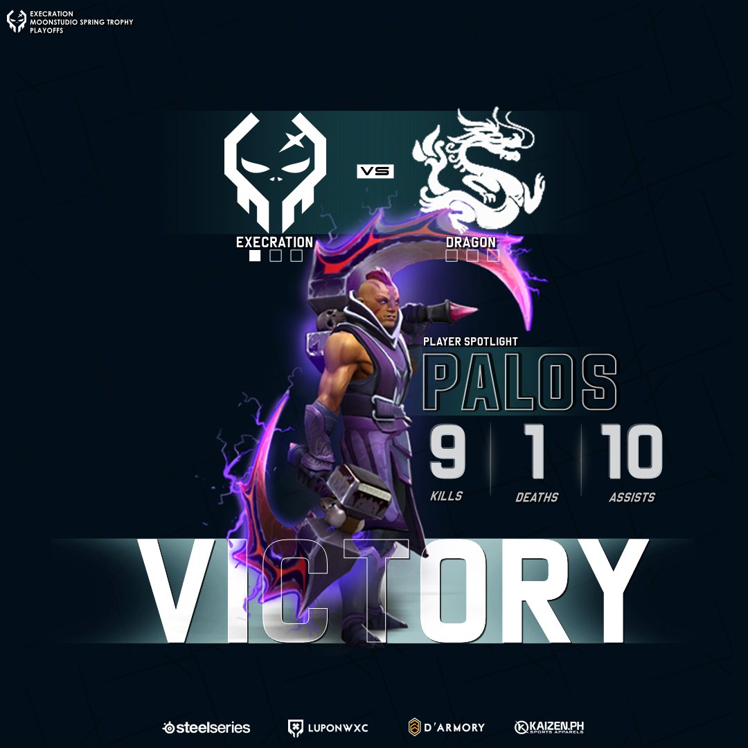 ExecrationGG's tweet photo. We took game 1 in the best of 5 series against Team Dragon in the @moonstudiodota pring Trophy #LABANEXE
#ExeShot #ExeWin #ForGlory #LuponWxC
#SteelSeries #DArmory #KaizenPH https://t.co/QZW1VnkMTK