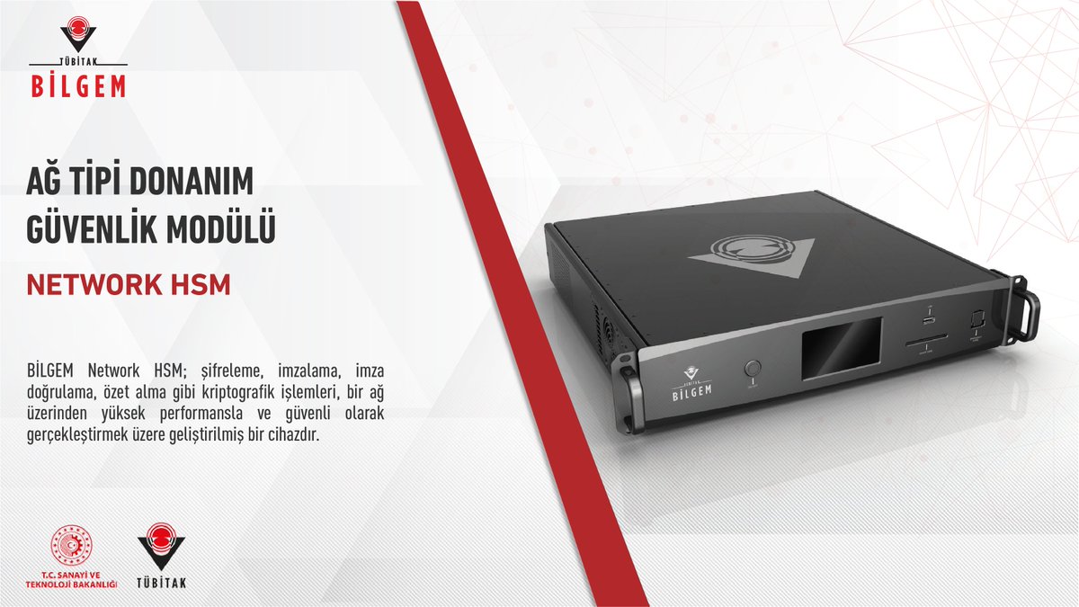 Ağ Tipi Donanım Güvenlik Modülü
(Network HSM) 🕸️💻

Network HSM; şifreleme, imzalama, imza doğrulama, özet alma gibi kriptografik işlemleri, bir ağ üzerinden
yüksek performansla ve güvenli olarak gerçekleştirir. 🔏

@TBilgem