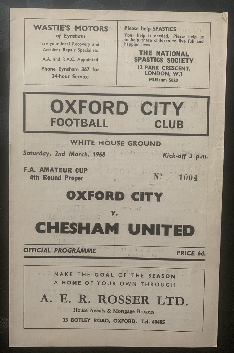 Added a few more @cheshamutdfc programmes to my collection including these two, both played on 2 March, the 1st being in 1946 away @AylesburyUtdFC and the 2nd a FA Amateur Cup game away @OxfordCityFC on route to Wembley in 1968. @NonLgeProgs @collectfootball  @onthisdaythefa