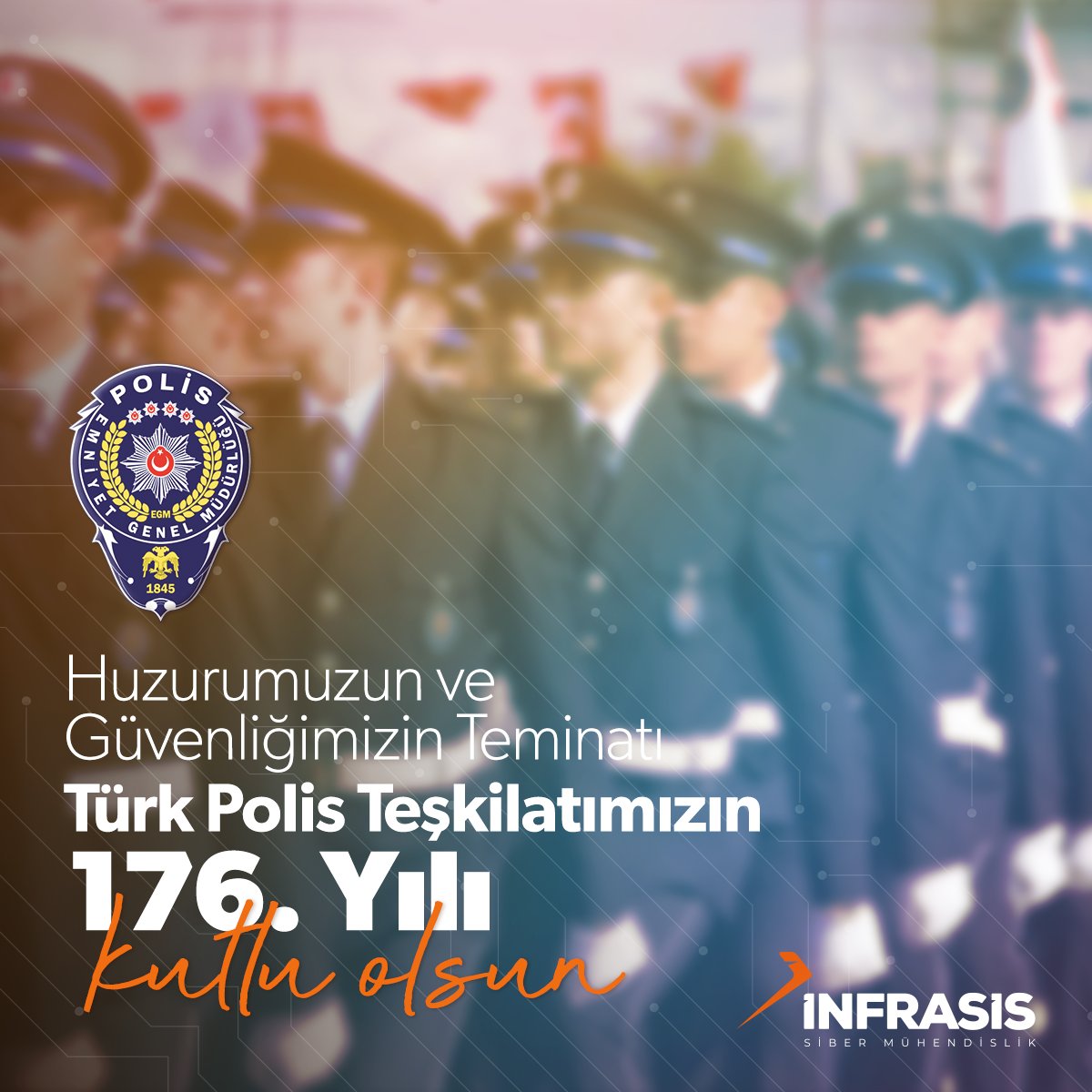Infrasis's tweet photo. Ülkemizin dört bir köşesinde fedakârca çalışarak milletimizin huzur ve güvenliğini sağlayan Türk Polis Teşkilatımızın 176. kuruluş yıl dönümü kutlu olsun. https://t.co/dEMc1VASrM