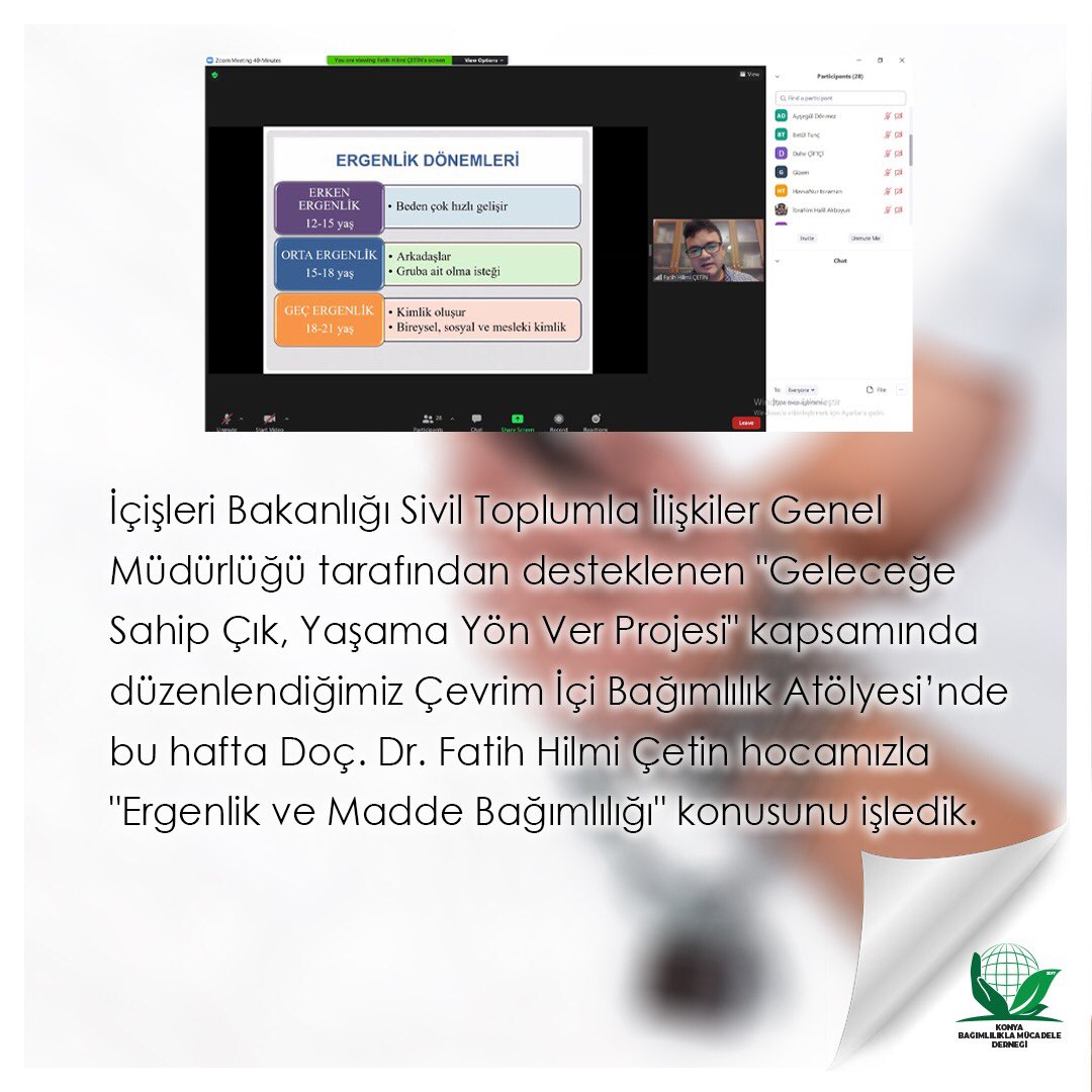 Çevrim İçi Madde Bağımlılığı Atölyesi’nde ergenlik ve madde bağımlılığı konusunu ele aldık. Haftaya teknoloji bağımlılığı konusuyla yolumuza devam ediyoruz🤓