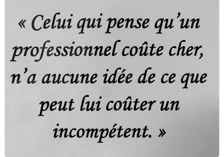 CarinaCheklit's tweet photo. Choisir un professionnel qui a des compétences métiers, un savoir être et un savoir faire a une valeur sur le marché de l’emploi.
L’incompétence à terme coûtera bien plus cher à l’entreprise que de miser de prime abord sur un profil de haute qualité... À méditer.
#leadership https://t.co/5QX4ofAPcs