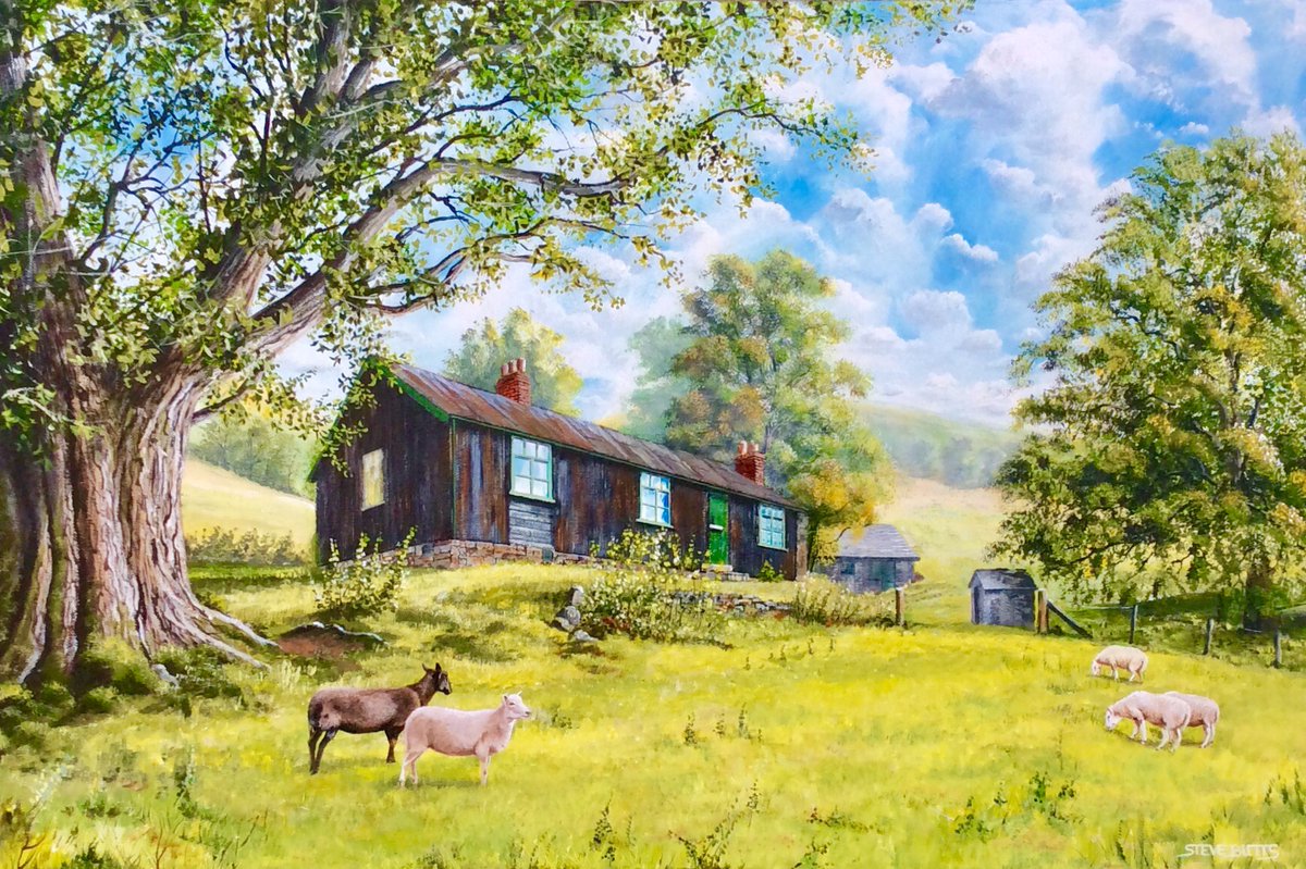 Looks like the building work on the old barns at Cwm Clyd in the Claerwen Valley is coming along well.
Here’s my rendition of a scene from that location, 20”x 30” acrylic on stretched canvas, from one of my photographs taken a few years ago.