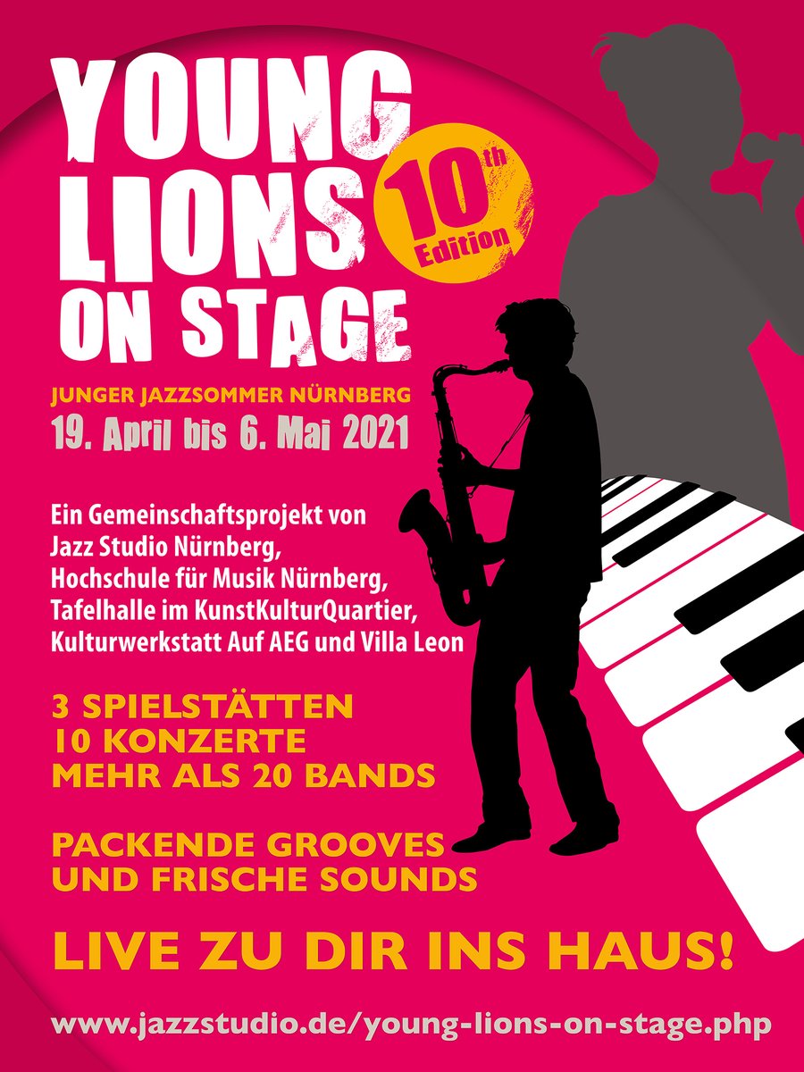 Trotz #CoronavirusFest 
Young Lions on Stage –
Junger #Jazz Sommer #Nürnberg
vom 19. April bis zum 6. Mai 2021
 bit.ly/1nbQMyY
