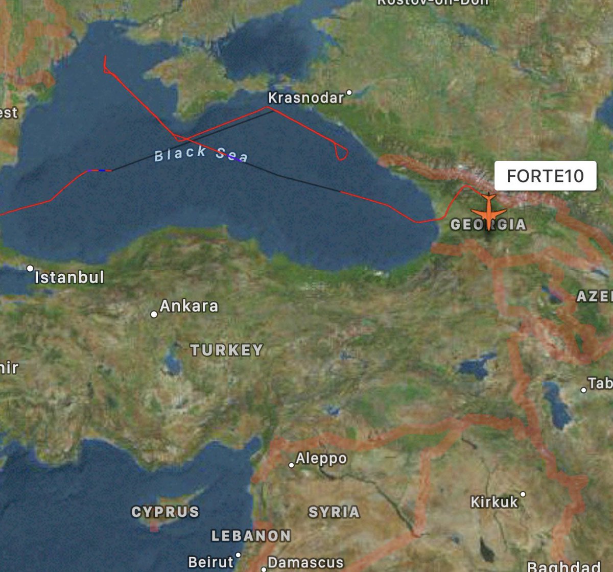 The US Air Force RQ-4A Global Hawk high-altitude reconnaissance drone from the Sigonella airbase in Italy is over Georgia  over the boarders with Russia   #Russia #Ukraine  #Donbass  #Crimea  @theragex