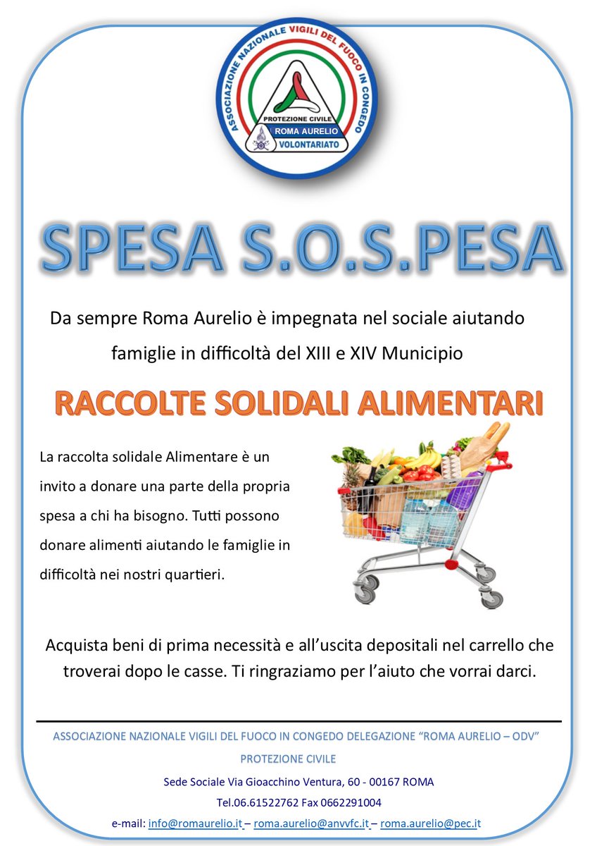 Romaurelio's tweet photo. Continua l'impegno nel Sociale di Roma Aurelio. Da venerdì 9 aprile 2021 presso il supermercato AGORA' di via di Boccea 632. https://t.co/c2XghClHq9