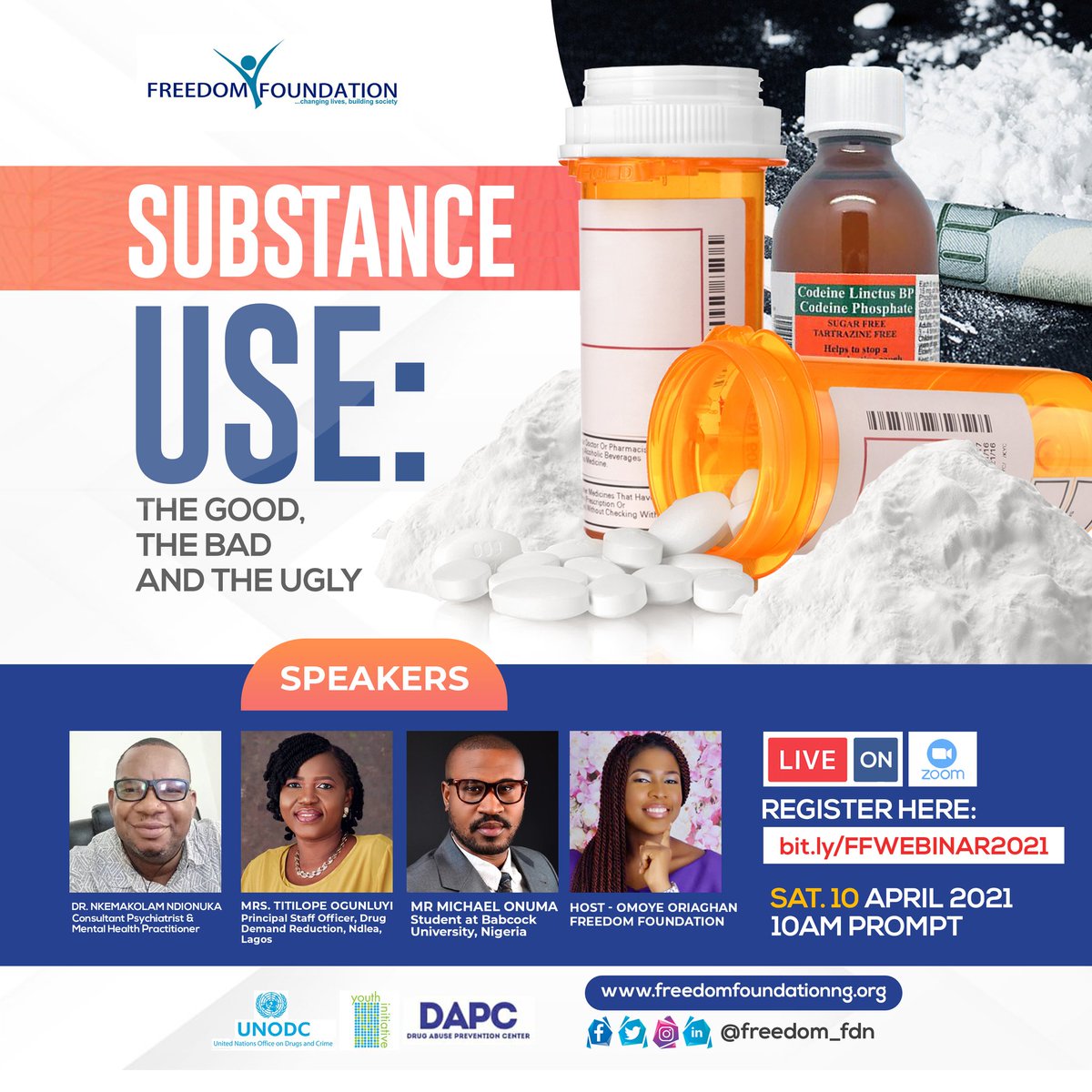 freedom_fdn's tweet photo. What ever we abuse in life will abuse us.... Substance use, the Good the bad and the ugly.
#FreedomFoundation
#SubstanceUse
#DrugAbuse
#webinar
#ffwebinar https://t.co/ls5qHuXaKw
