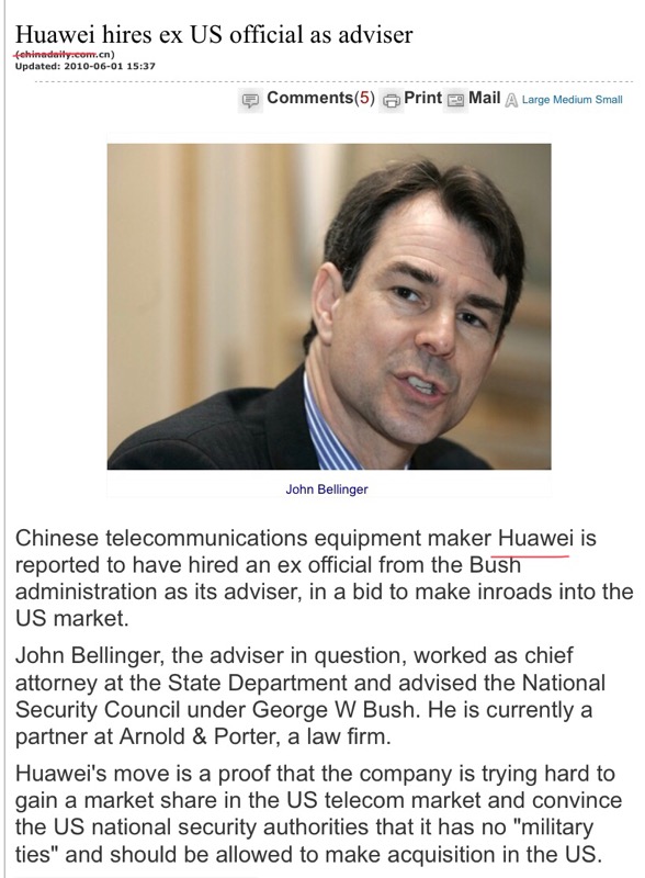 John Bellinger is my favorite:PBush's Council for the NSC, later hired by China's Huawei, and provided testimony against the US DOJ during Huawei Princess Meng Wanzhou's extradition trial in Canada.Bellinger has been against Americans suing China for Wuhan virus reparations.