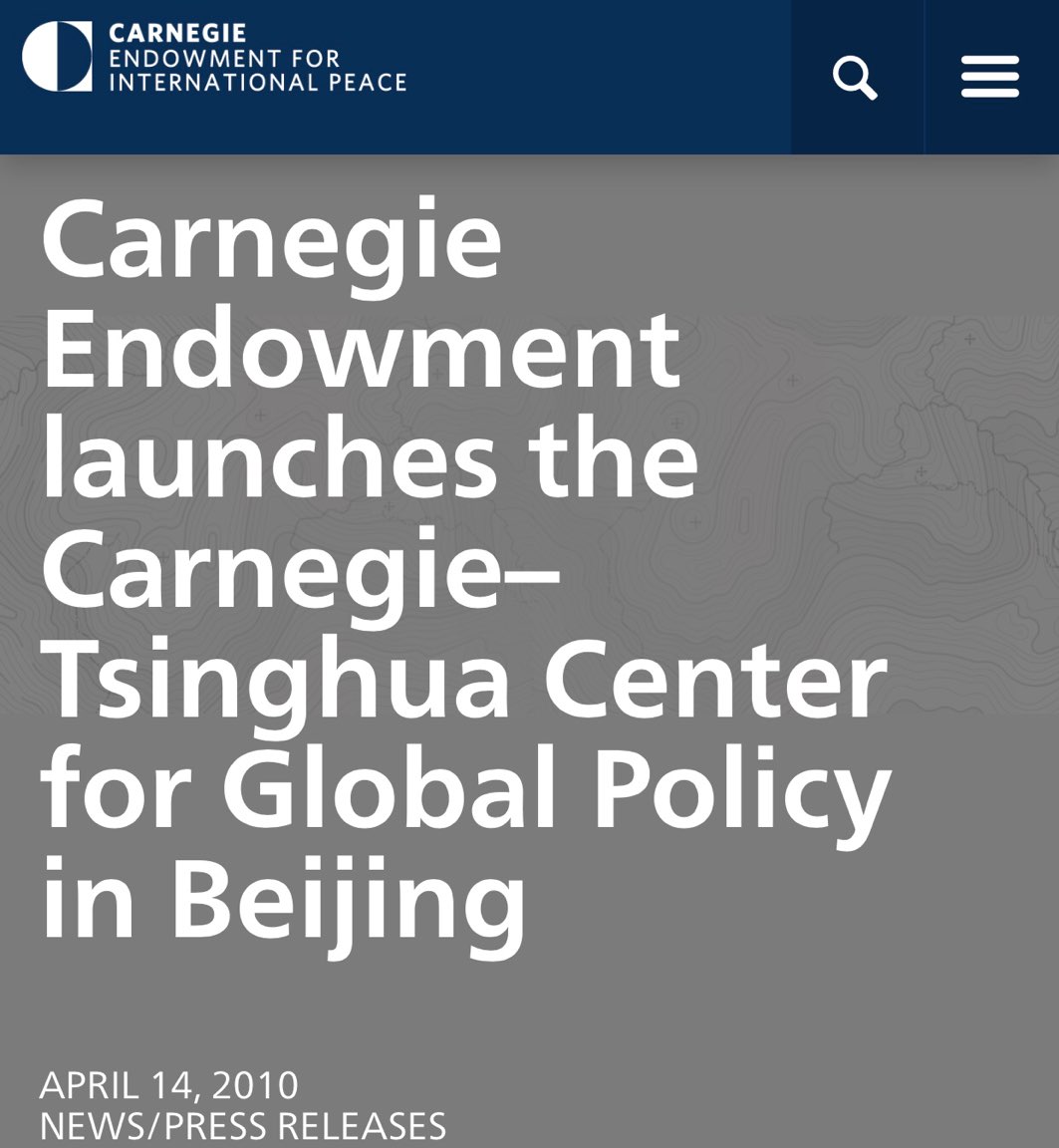 Daniel Baer, former US ambassador, senior fellow at Carnegie Endowment which has joint project with Tsinghua U - designated "Very High Risk" for its high-level defense research with the PLA & cyber attacks against the US.Canergie Endowment had received millions $ from China