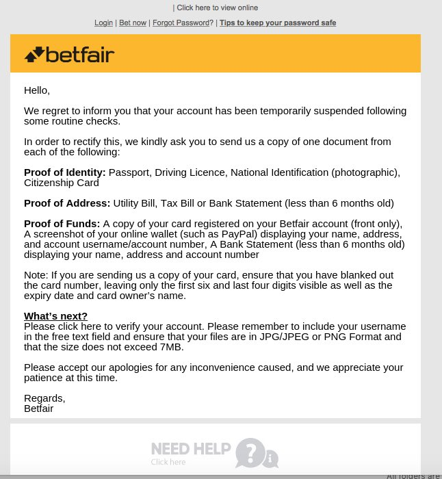 Lots contacting me the last 7-10 days about <a href="/BetfairCS/">Betfair Help</a> asking for more affordability information on old accounts...

Several of which, full-time Premium Charge payers of many years. 

Surely BF know where you get your money if you are paying them PC?

Has this happened to you?