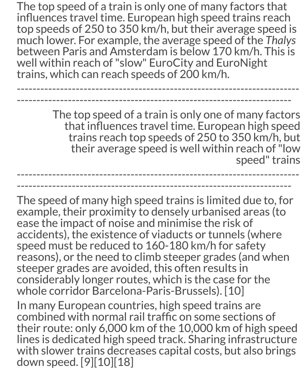 High-speed rail also funnels resources away from low-speed - even though the latter is still more widely used. Often it cannot take advantage of maximal speed bc of integrated rail and geography, and average speeds can be well within the range of slow trains.
