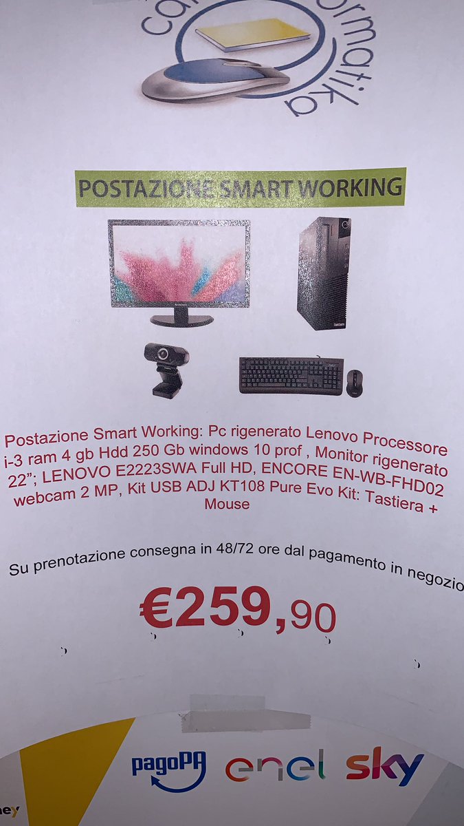 Cartolinformatk's tweet image. Pc fisso ricondizionato con la possibilità di effettuare anche spedizioni oltre al ritiro in negozio, adatto sia alla dad che allo Smartworking