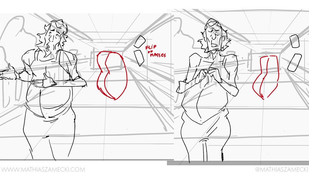 Flipping the Masses-sometimes there is no place for extreme acting.-but we still can add some interest by shifting the weight of parts in this case head and torso tilt.-also twisting figures is another way to add dimensionality to your drawing!