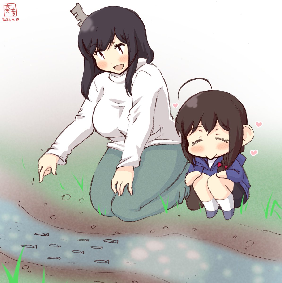 見て しぐれ ちいさいおさかなさんだ かわいい メダカね 奏音のイラスト