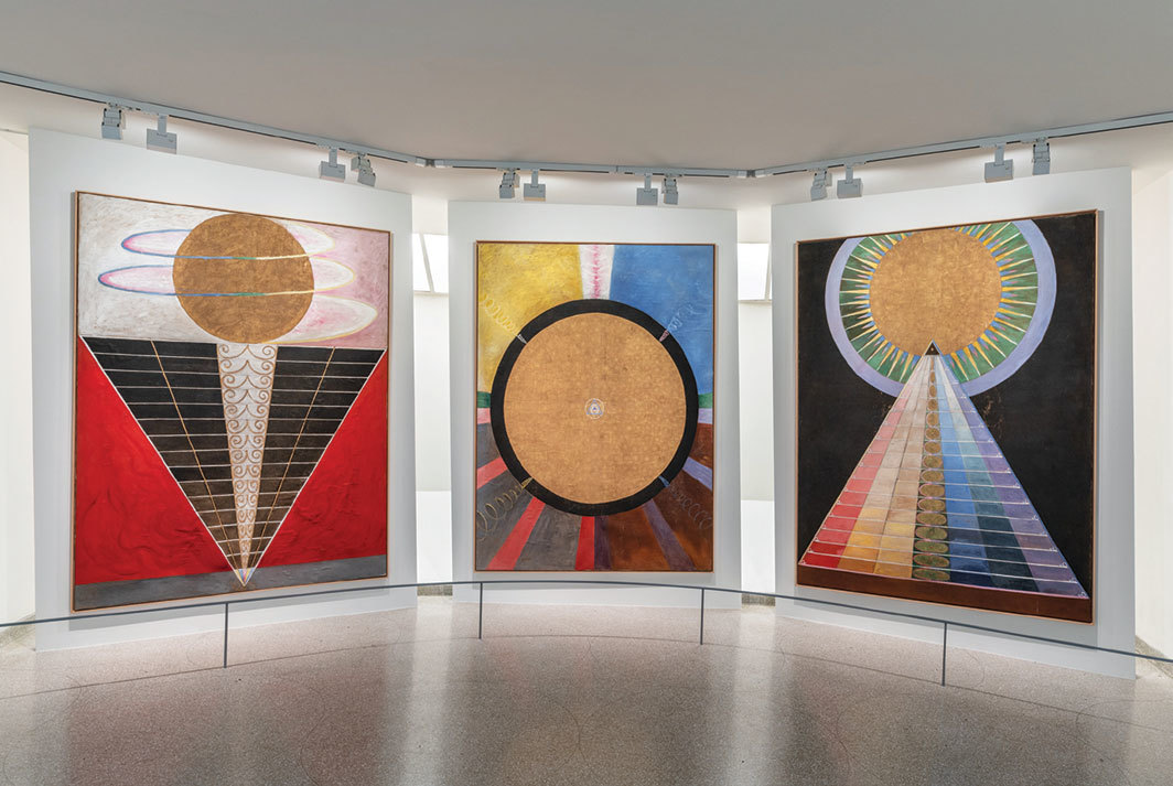 'altarpiece, no. 1' by hilma af klint-i don't think this is representative of her work, but the positioning of the gold orb in the original made this one the clear choice to parody- we as community need to make more trompe l'œil 'passage to nowhere' type designs using cutout