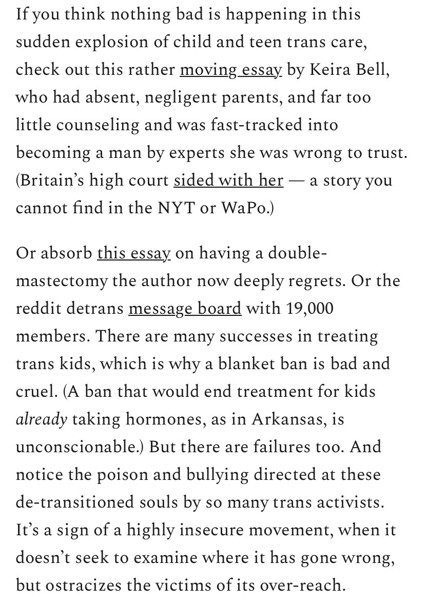 He completely ignores the new ruling in Tavistock because it doesn’t fit his narrative, and privileges the stories of the 0.5% of people who detransition because to him, one single cis life is worth more than 199 trans lives.