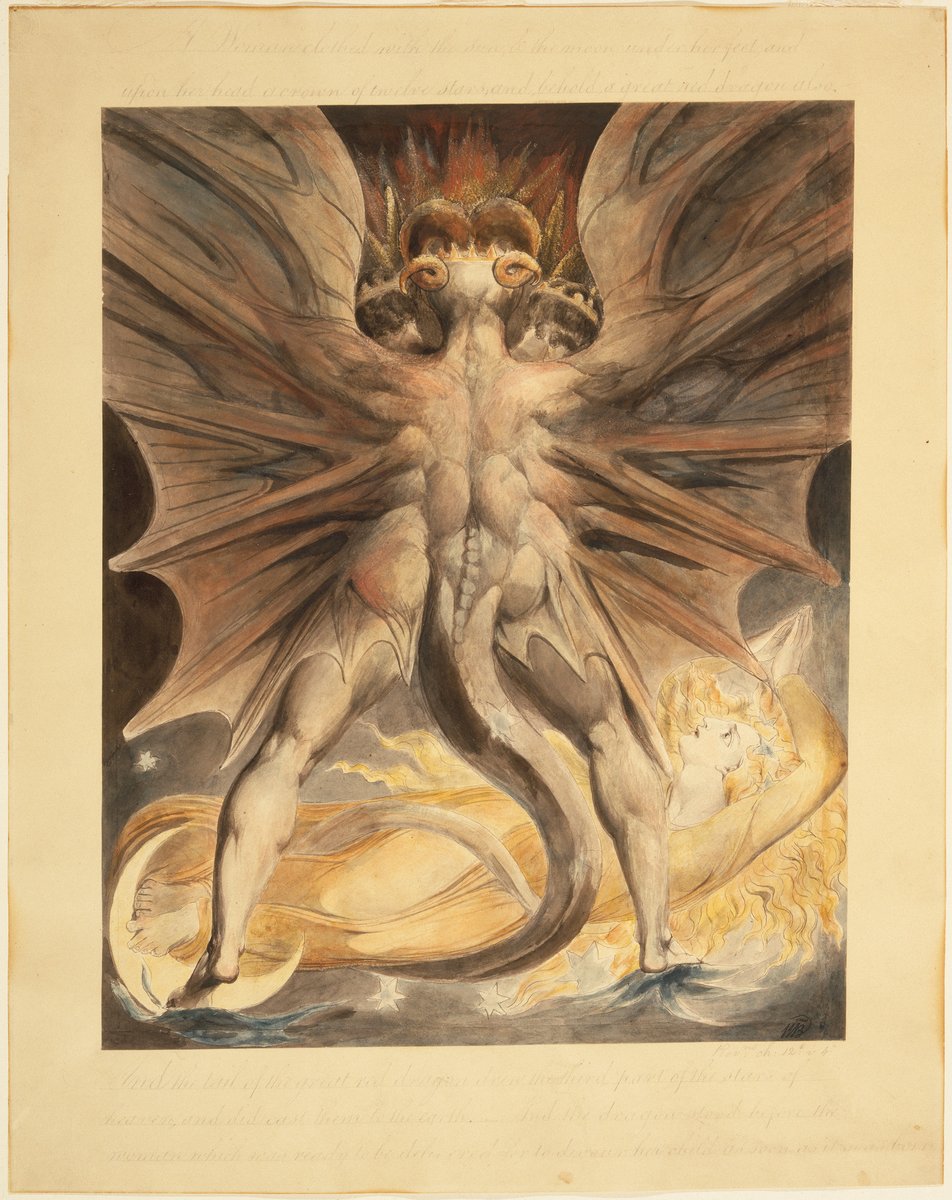 'the great red dragon and the woman clothed in sun' by william blake-removed the background character, upped the saturation of the blue, removed the orange and yellow tones of the original... limited color palette strikes again-still recognizable, but could be more faithful