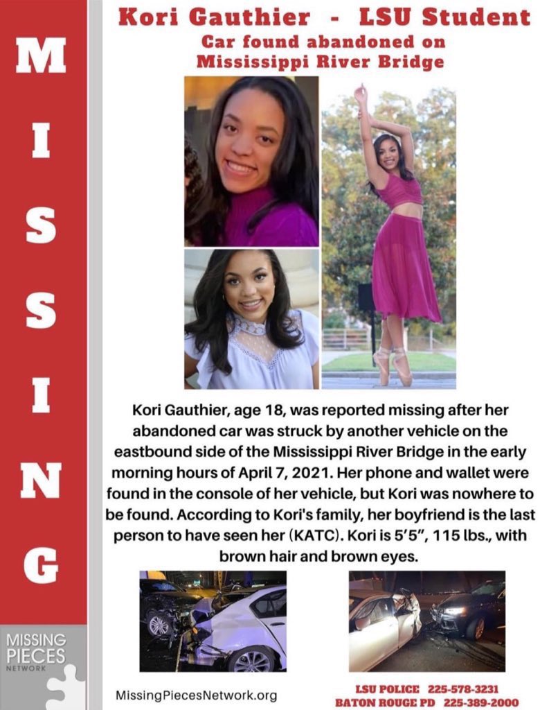 elevatewith_ak's tweet photo. MISSING LSU STUDENT: $10,000 Reward- PLEASE SHARE
19 year old Kori Gauthier is missing. Kori is a LSU Student in Baton Rouge. Her phone and wallet were located in her car that was left abandoned on the road at which time an oncoming car hit. #LSU24 #MissingPerson #FindKori https://t.co/J8gqUKQIW7