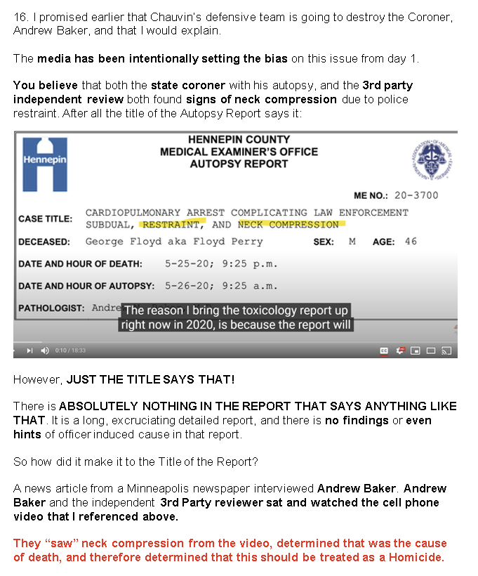 We have only looked at the video evidence that shows that Chauvin was simply trying to save George Floyd from Excited Delirium Syndrome.