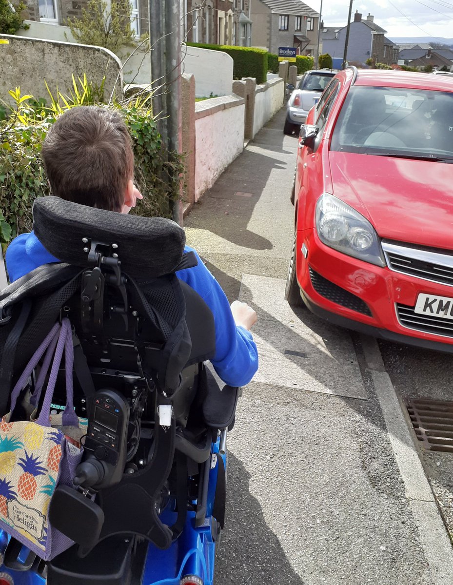 The red car was passable but my son and I had to go onto a busy road as the second one was not.

Please park sensibly. Don't obstruct pavements.