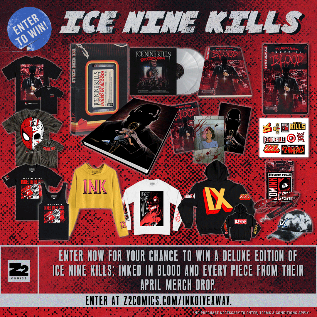 ICENINEKILLS's tweet photo. Who wants a deluxe edition of our Inked In Blood graphic novel and one of everything from our April Nightmare On The Ninth? Psychos, enter our Z2 ComINKcon giveaway now through Sunday to win: https://t.co/ObVZgHnmhn. https://t.co/fagVevv1Ey