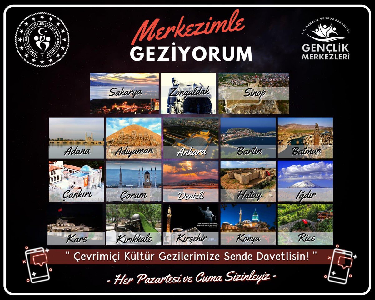 Merhabalar Sevgili Gençler, 
pandemi nedeniyle gezip göremediğiniz yerler  olduğunu duyduk ve  kayıtsız kalamadık.  Türkiye’nin dört bir yanını sizlerle gezip görmeye karar verdik. 🖥️📱💬🤗

Hazırsanız kemerlerinizi sıkıca bağlayın uzun ve güzel bir yolculuğa çıkıyoruz. 🎟️🧳💫