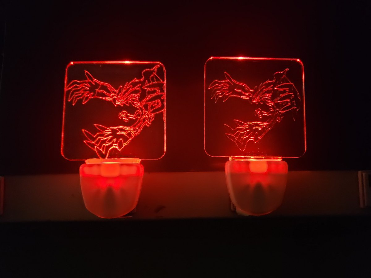 sshchicago's tweet photo. Here are a few nightlights Andrew and Ziggo have been laser etching and swapping out bulbs with the soldering station with!

Pokemon (blue Vaporeon, red Yveltal). SSH logo (orange) 

Soldering station by @hakkousa 🙌 https://t.co/FibGYg1wHX