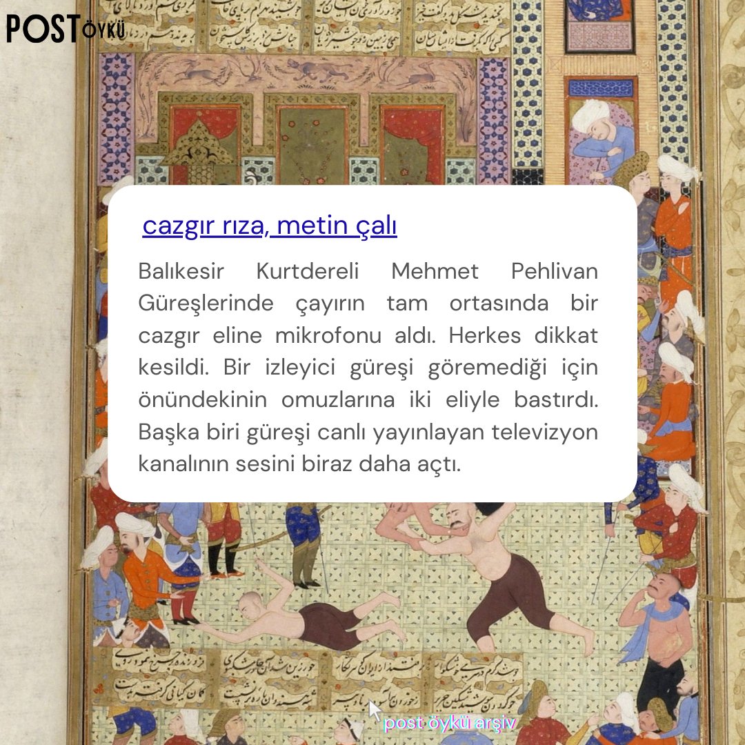 Postoyku's tweet photo. Cazgır Rıza

"Balıkesir Kurtdereli Mehmet Pehlivan Güreşlerinde çayırın tam ortasında bir cazgır eline mikrofonu aldı. Herkes dikkat kesildi."

Metin Çalı yazdı.
@metincali10 

#postöyküarşiv https://t.co/s4Gi9u7RMd