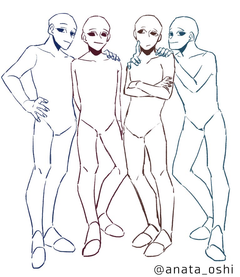 #トレス素材
#あなたの推しで描いてくれ
> 男性4人で並んでポーズ 