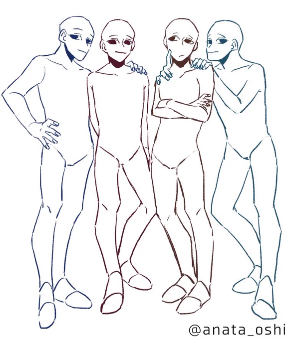 #トレス素材#あなたの推しで描いてくれ&gt; 男性4人で並んでポーズ 