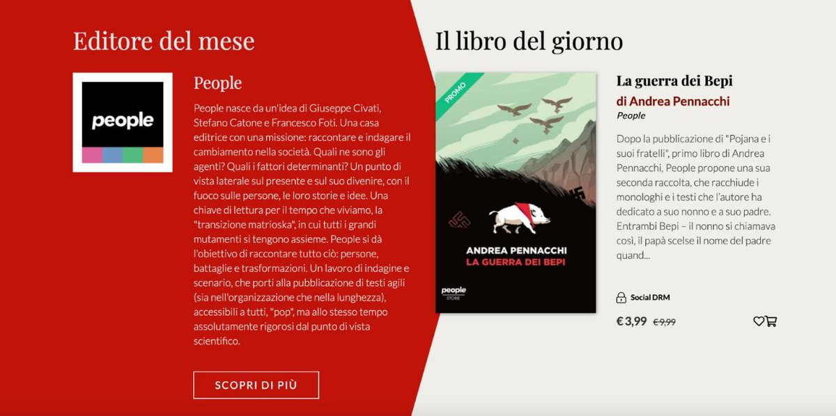 People (@peoplepubit) on Twitter photo Su <a href="/Bookrep/">Bookrepublic</a> continuano le promozione sui nostri ebook, e continueranno per tutto il mese! Oggi #10aprile in sconto a 3,99 euro "La guerra dei Bepi", di <a href="/Pennacchiiiii/">andrea pennacchi</a>.
Puoi acquistarlo su bookrepublic.it e su tutte le principali piattaforme per la vendita di ebook! Su <a href="/Bookrep/">Bookrepublic</a> continuano le promozione sui nostri ebook, e continueranno per tutto il mese! Oggi #10aprile in sconto a 3,99 euro "La guerra dei Bepi", di <a href="/Pennacchiiiii/">andrea pennacchi</a>.
Puoi acquistarlo su bookrepublic.it e su tutte le principali piattaforme per la vendita di ebook!