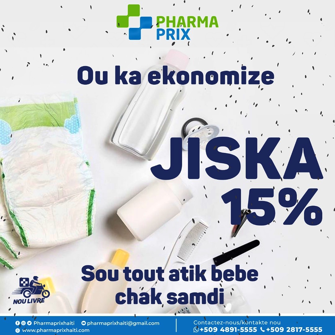 pharmaprixhaiti's tweet photo. Special 15% Rabè Chak Samedi sou atik bebe yo #bebe #bebes #bébé #bébés #pharmaciehaiti #bb #enfant #enfants #grossesse #maman #maternité #haiti #amour #nouveaune #nouveauné #maternite #maviedemaman #mamans #mafamille #nourisson #jeunemaman #instabebe #mignon #adorable #tropchou https://t.co/TGz8k4A9CX