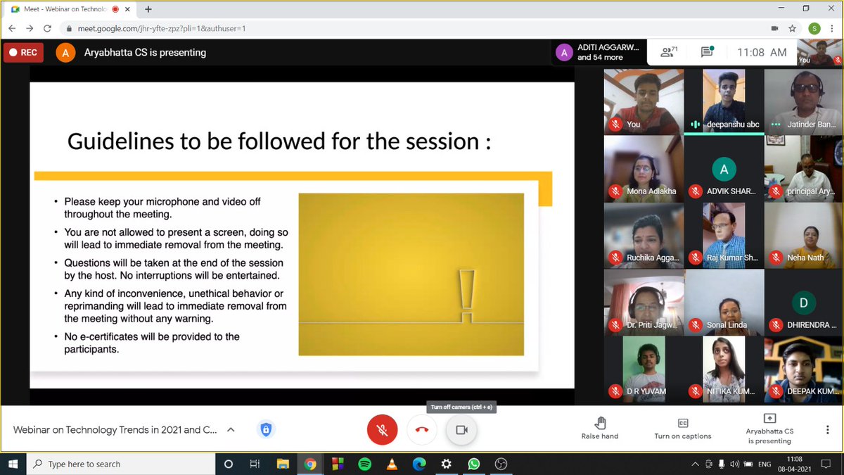 techpioneers01's tweet photo. Glimpses of the recently Organised Webinar on the Topic Technology Trends In 2021 And Career Opportunities organized by TechPioneers, The Computer Science Society of Aryabhatta College. https://t.co/xYEdXBYzM5