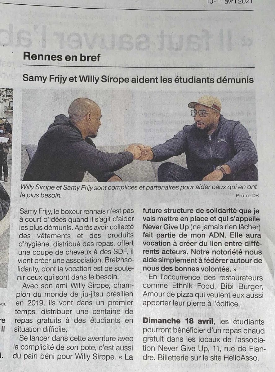 Rendez-vous dimanche 18 avril pour notre action solidaire avec @breizhsolidarity en faveur des étudiants rennais. NEVER GIVE UP !