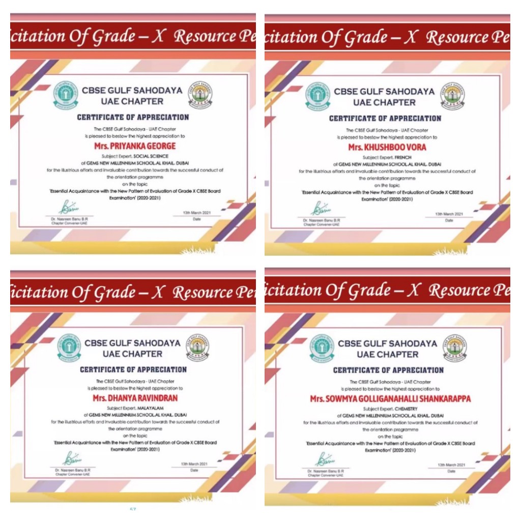 High commendations to Ms Priyanka George,Ms Sowmya,Ms Khushboo Vora and Ms Dhanya K of GEMS New Millennium School,for facilitating a session in 'Essential Acquaintance with the New Pattern of Evaluation of Grade X CBSE Board Examination (2020-2021)<a href="/gemsnms_alkhail/">GEMS NMS Alkhail</a> <a href="/GNMS_Tigers/">GNMS_Secondary Tigers_Semper Sursum</a>