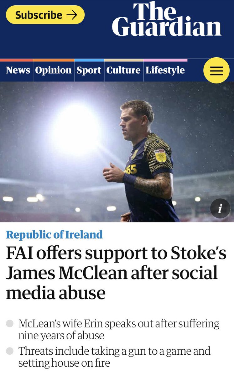 4)As the racism debate door is opened, the elephant in the room gets the door slammed shut in its face as it tries to squeeze in.Roughy 3 weeks previous to the Kamara incident (feb 16th 2021) James McClean was targeted yet again and voiced his concerns publicly.