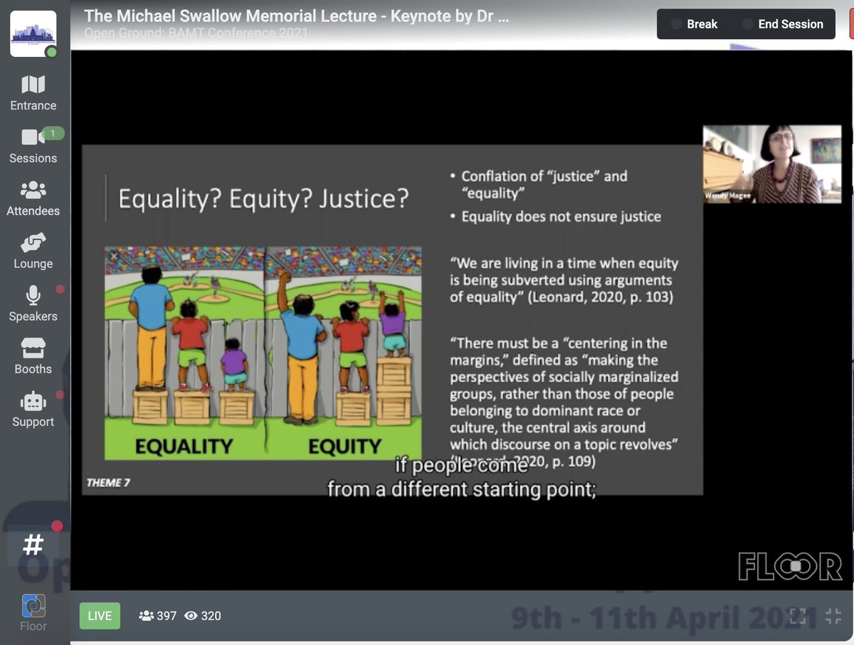 "Equality is no good if people come from different situations or backgrounds….more than equality, what we actually need is equity."

Incredible thoughts and insights from <a href="/LadyKeyNote/">Wendy Magee</a> at the #BAMTConf2021