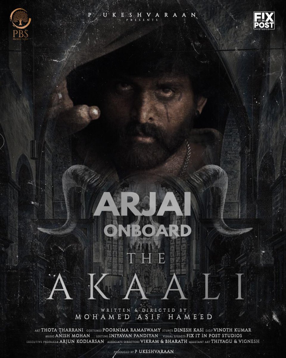 #Thalayan @ActorArjai is onboard With young talented team #AKAALI @Dir_MohamedAsif #ThottaTharani @PoornimaRamasw1 #DineshKasi #VinothKumar #IniyavanPandian #FixItInPostStudios #AnishMohan #AtriumSoundStudios #Nassar Produced by #PBSPRODUCTIONS #UKESHVARAAN @PROSakthiSaran