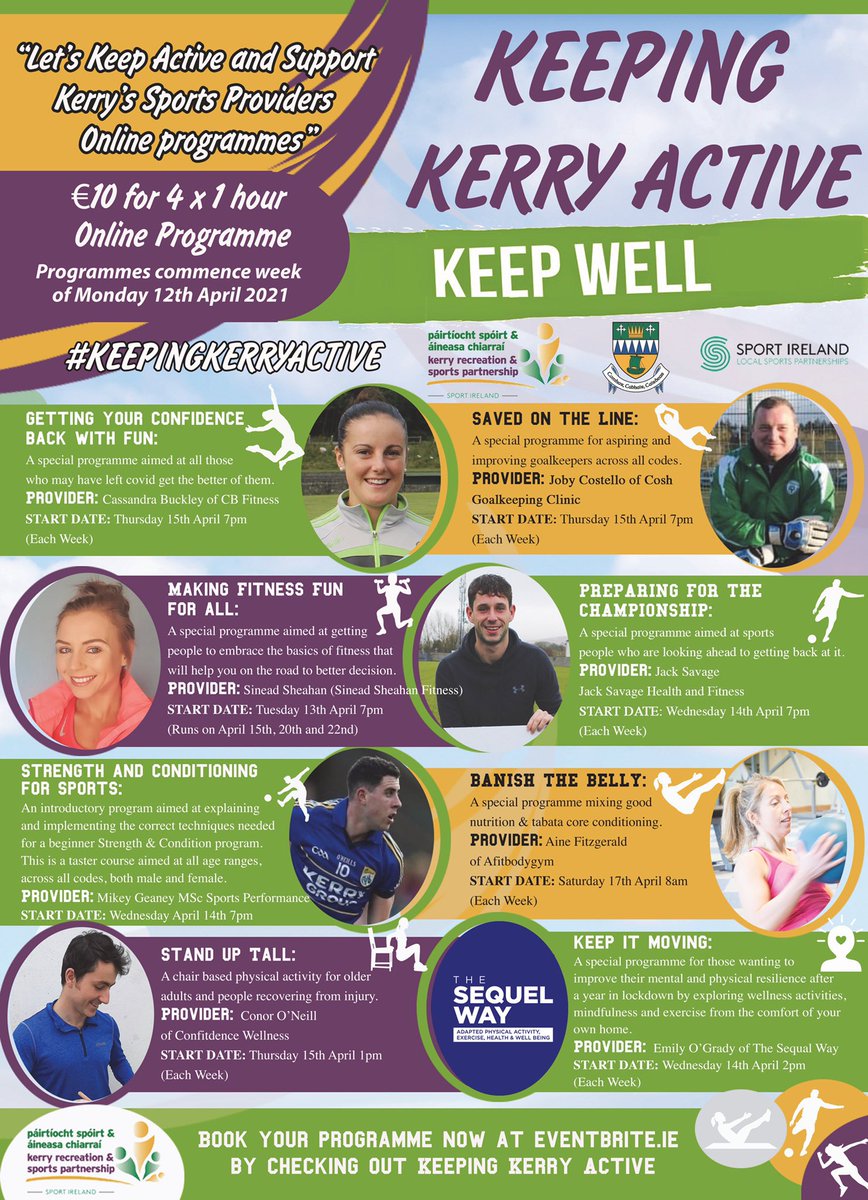 KerryRSP's tweet photo. Don’t miss a golden opportunity to get active. Check out these amazing and diverse programmes with only a few spots left #KeepWell #KeepingKerryActive #KeepWellKerry #FanSlan
https://t.co/2Z4idvskQY https://t.co/wkmKce4pYZ