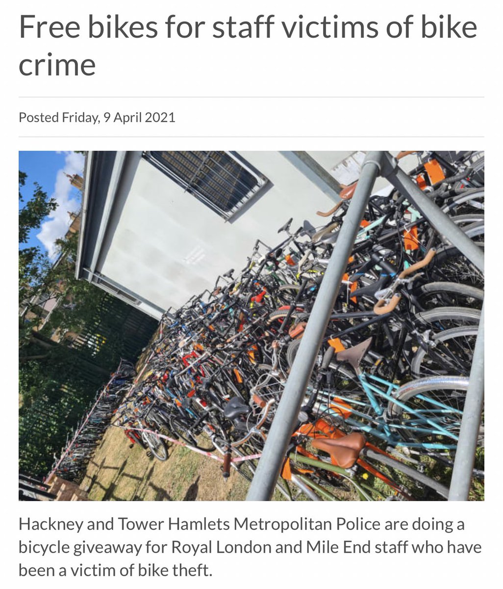 caringcritical's tweet image. Free bikes for ⁦@RoyalLondonHosp⁩ ⁦@RLHWellbeinghub⁩ staff who have been a victim of bike theft thank u ⁦@MPSHackney⁩ ⁦⁦@MPSTowerHam⁩ @metpoliceuk⁩ - weshare for info #gettingactive 🚵 ⁦@geraldi134⁩ ⁦@jackie_RLME⁩ ⁦@williams_lucie⁩