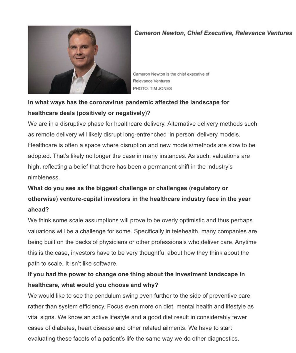 Impact Partners (@impactpartnrs) on Twitter photo Thrilled to have secured this Q&A in <a href="/WSJ/">The Wall Street Journal</a> in the <a href="/WSJPE/">WSJ Private Equity</a> section for #Nashville based #venturecapital client <a href="/CameronNewton11/">Cameron Newton</a> of <a href="/RelevanceVC/">Relevance Ventures</a> about investing in the #healthcare space.
#harmony #investing #lifesciences #technology #mentalhealth #VC #venturefirm #venturefund Thrilled to have secured this Q&A in <a href="/WSJ/">The Wall Street Journal</a> in the <a href="/WSJPE/">WSJ Private Equity</a> section for #Nashville based #venturecapital client <a href="/CameronNewton11/">Cameron Newton</a> of <a href="/RelevanceVC/">Relevance Ventures</a> about investing in the #healthcare space.
#harmony #investing #lifesciences #technology #mentalhealth #VC #venturefirm #venturefund