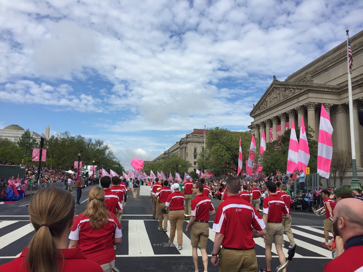 DCDD_Bands's tweet photo. Today would have been the Washington, D.C. #CherryBlossomParade, but that has been cancelled due to COVID-19. Let’s use today to look back on DCDD’s performance at the 2019 parade, and to recognize their selection to the 2021 parade. #CherryBlossomFestival #BetterWithTheBand https://t.co/OC0sO568bh