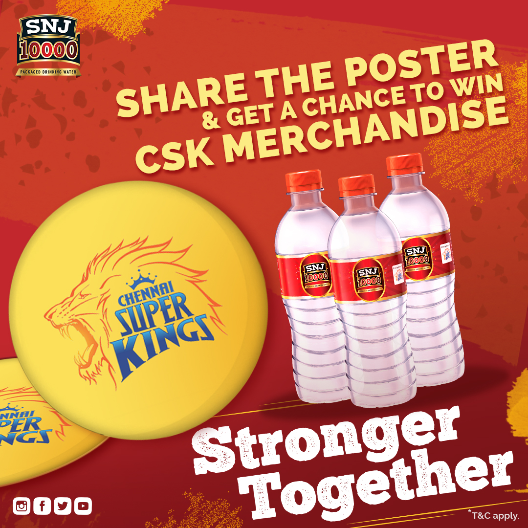 snj_group's tweet photo. Share this Poster and tag @SNJ10000 and stay a chance to win CSK Merchandise.

The one who gets the most likes for the shared poster would win the same. Hurry up and show your love for CSK.

#StrongerTogether #SNJ10000 #snjgroup #chennaisuperkings #IPL2021 #WhistlePodu https://t.co/rfzEzKgYEh