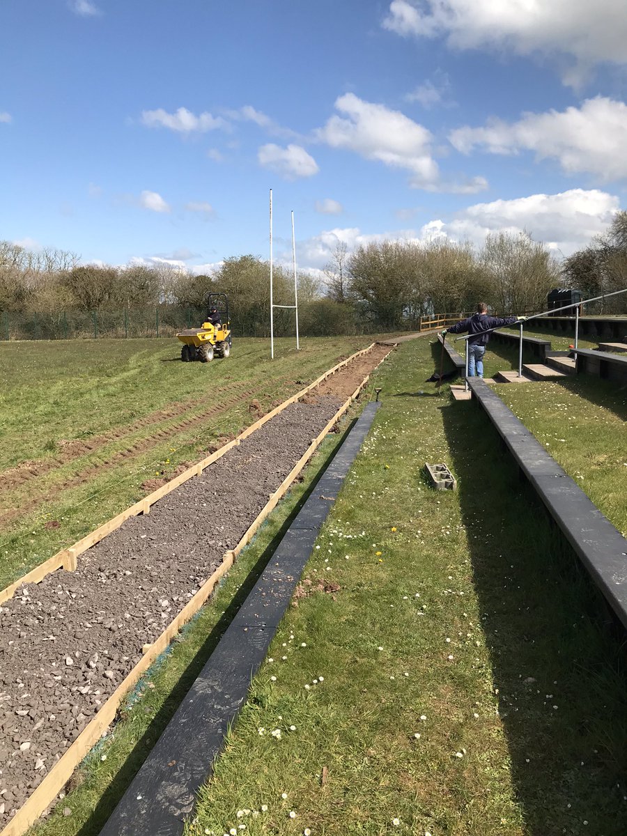 M35NarberthFire's tweet photo. Good progress being made by the crew at Narberth CO School, slightly hampered by a fire call just before midday to a static caravan near Maenclochog, crew fed and watered and now back hard at work putting the sub base in. #community #frs #mawwfire https://t.co/dUyxlLbmH8