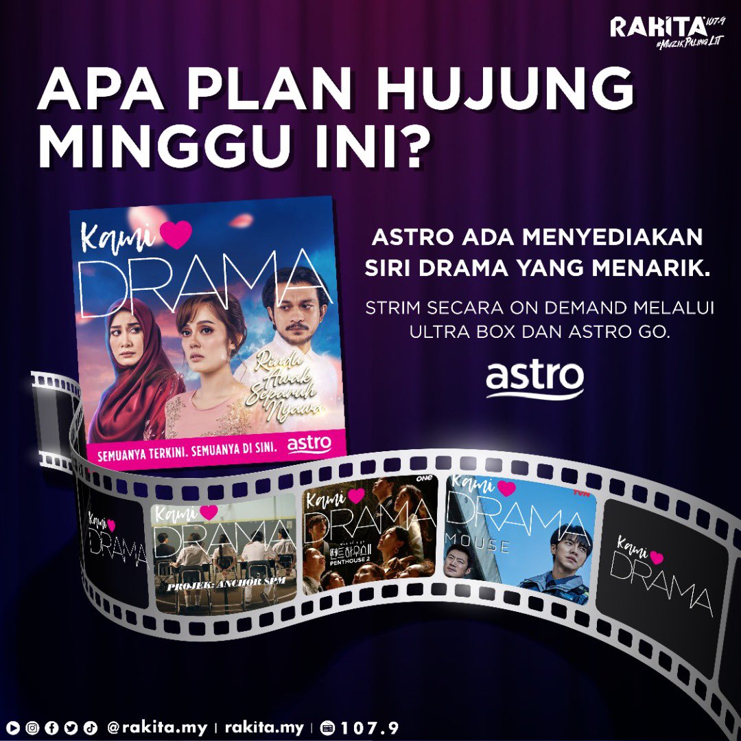 ezaurafe's tweet photo. Weekend apa plan korang? Astro menyediakan Kami Cinta Drama seperti Projek: Anchor SPM dan Rindu Awak Separuh Nyawa, Penthouse 2, Mouse dan banyak lagi

STRIM SECARA ON DEMAND MELALUI ULTRA BOX DAN ASTRO GO. KAMI CINTA DRAMA.SEMUANYA TERKINI, SEMUANYA DI SINI, ASTRO. #WeLoveDrama https://t.co/oPDvgRtLDH