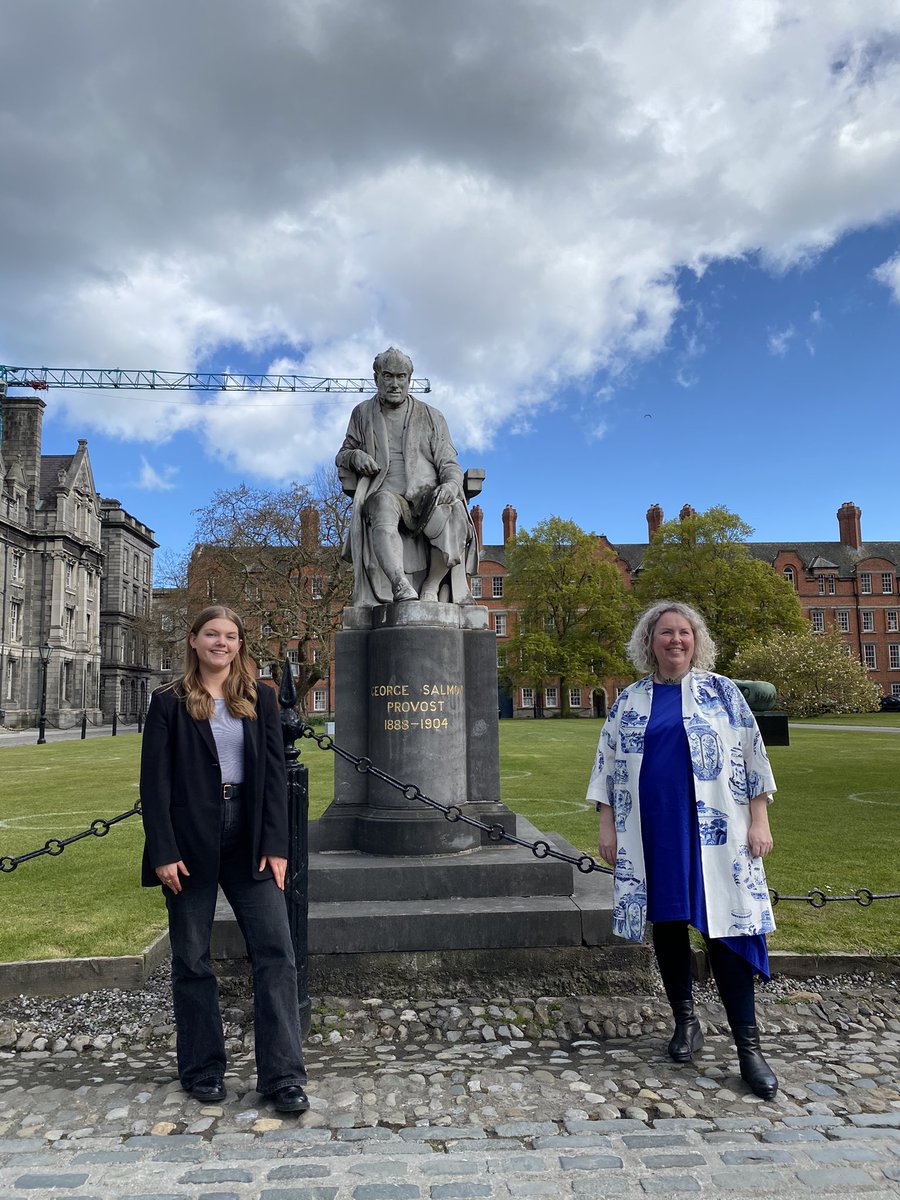 <a href="/tcdsu/">Trinity College Dublin Students' Union 🌈🇵🇸</a> President Elect Leah Keogh (@tcdsuwelfare)  and Provost Elect <a href="/LindaDoyle/">Linda Doyle</a> pose next to statue of George Salmon who famously said “Over my dead body will women enter this college.”